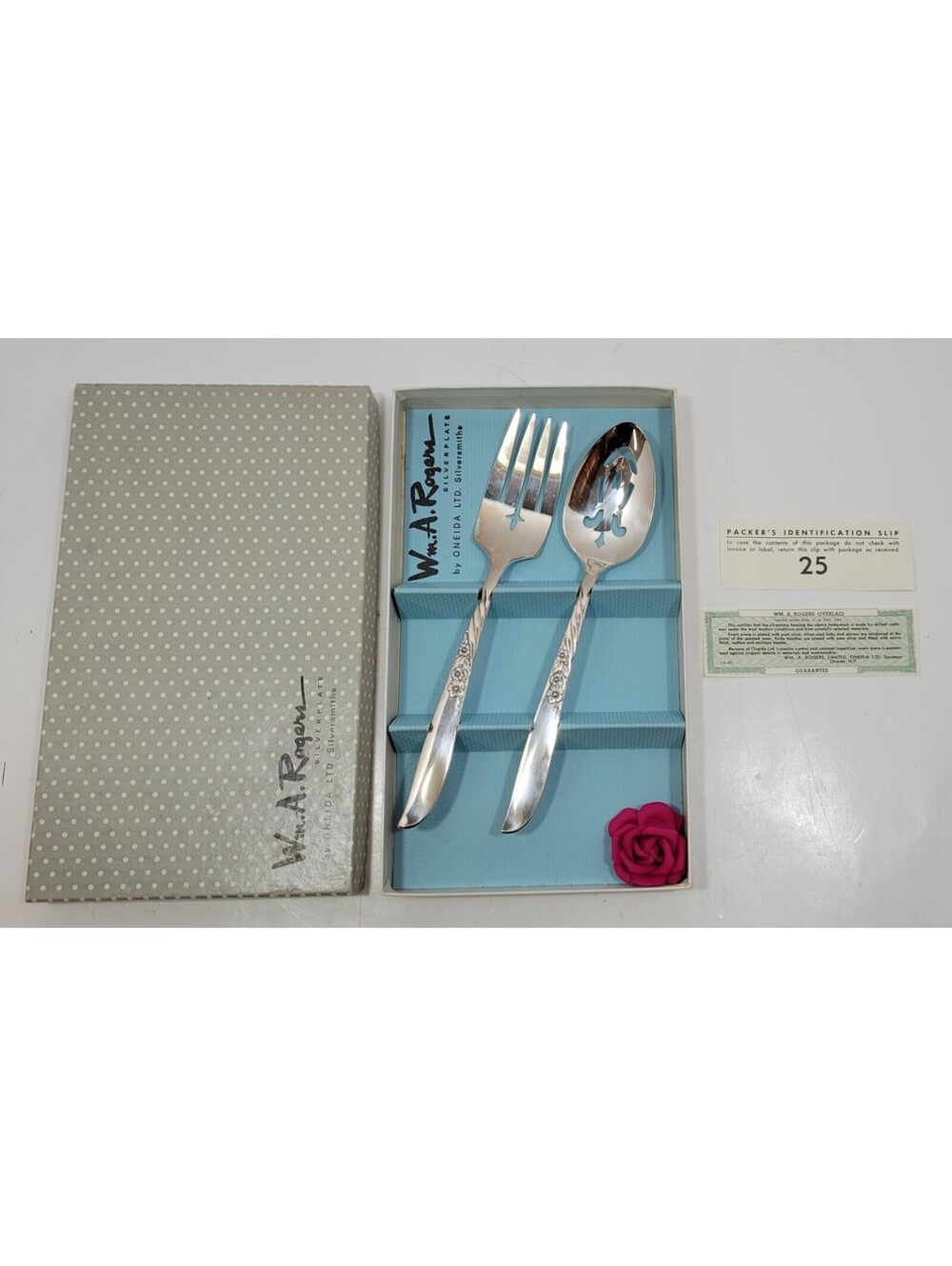 Vtg WM. A. Rogers Silverplate By Oneida Ltd. Silversmiths Fork & Spoon Set w/Box